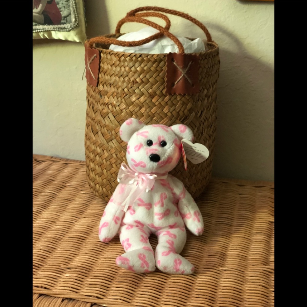 Excellent condition, cancer support, beanie baby bear.